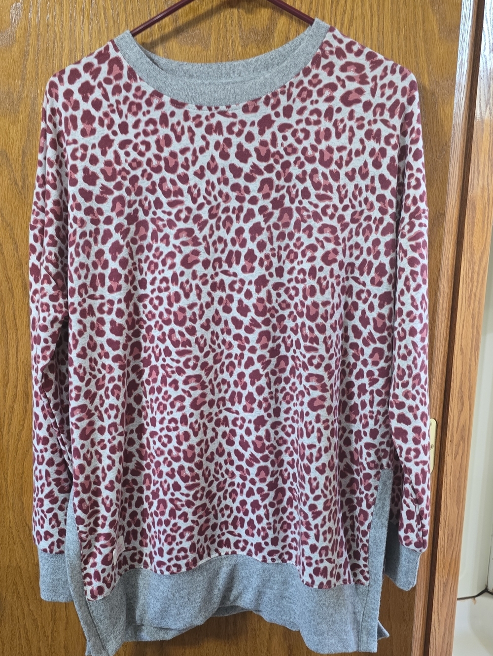 Simply Southern Burgundy Leopard Print Crewneck Tunic Sweater